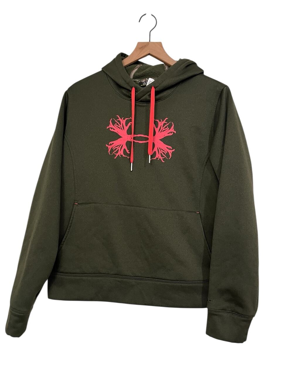 Under Armour Womens Long Sleeve Pink Antler Green Hooded Sweatshirt Size Medium